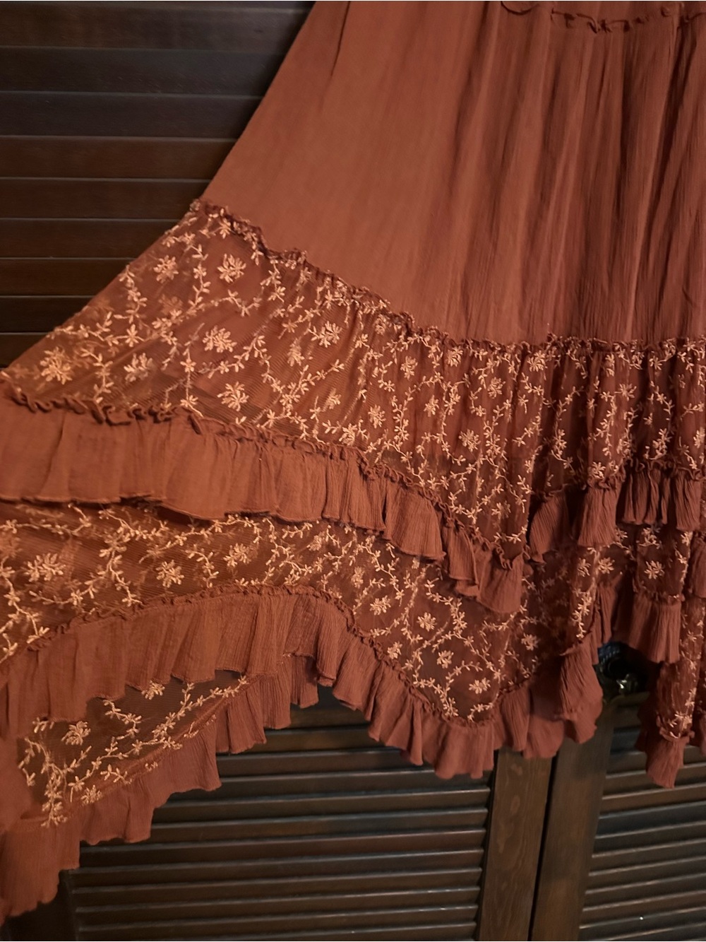 Free People Ashlyn Rust Asymmetrical Lace-Trim Maxi Skirt - Picture 5 of 12